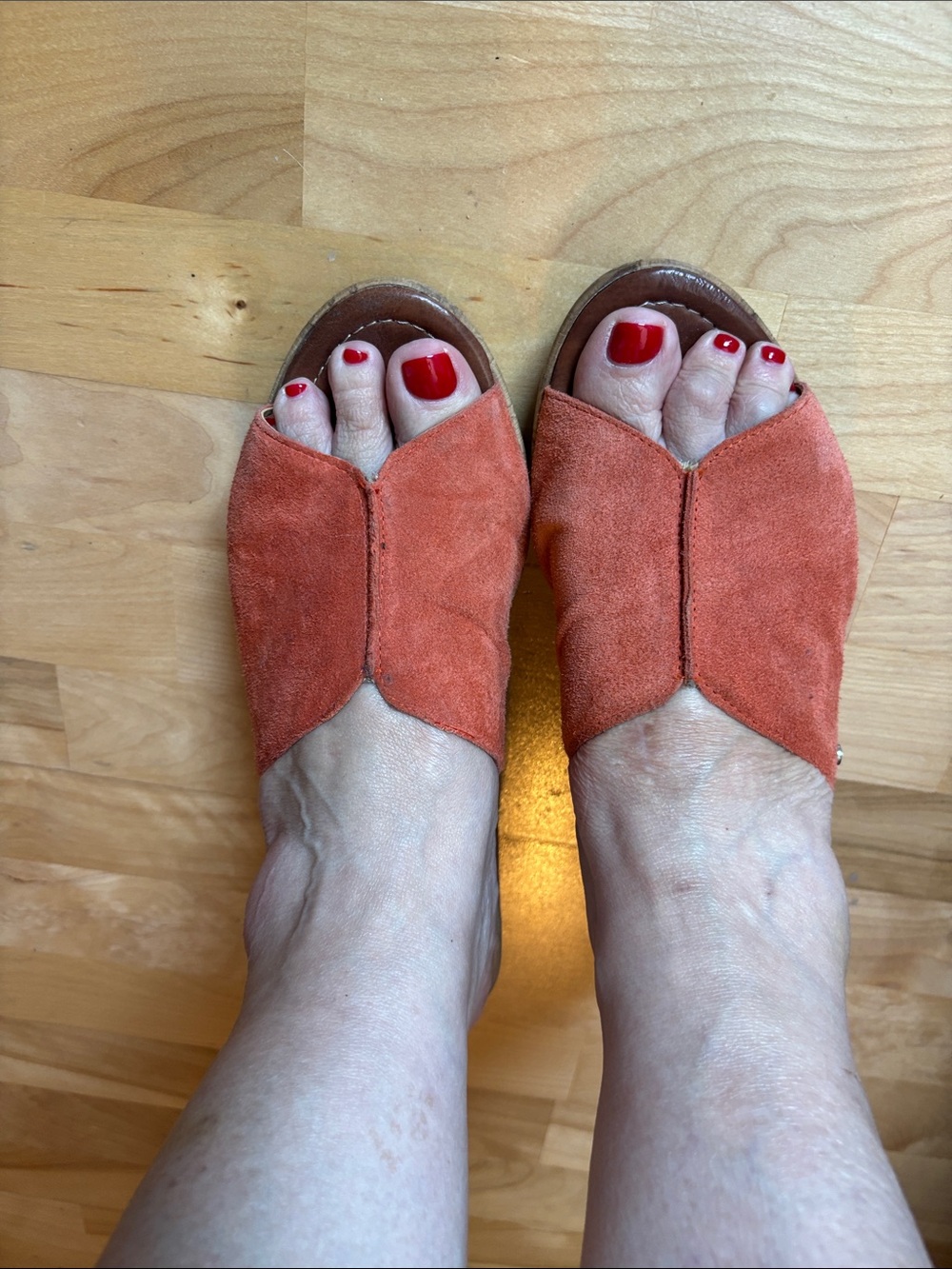 Suede Open-Toe Mules in Rust Orange — Unbranded